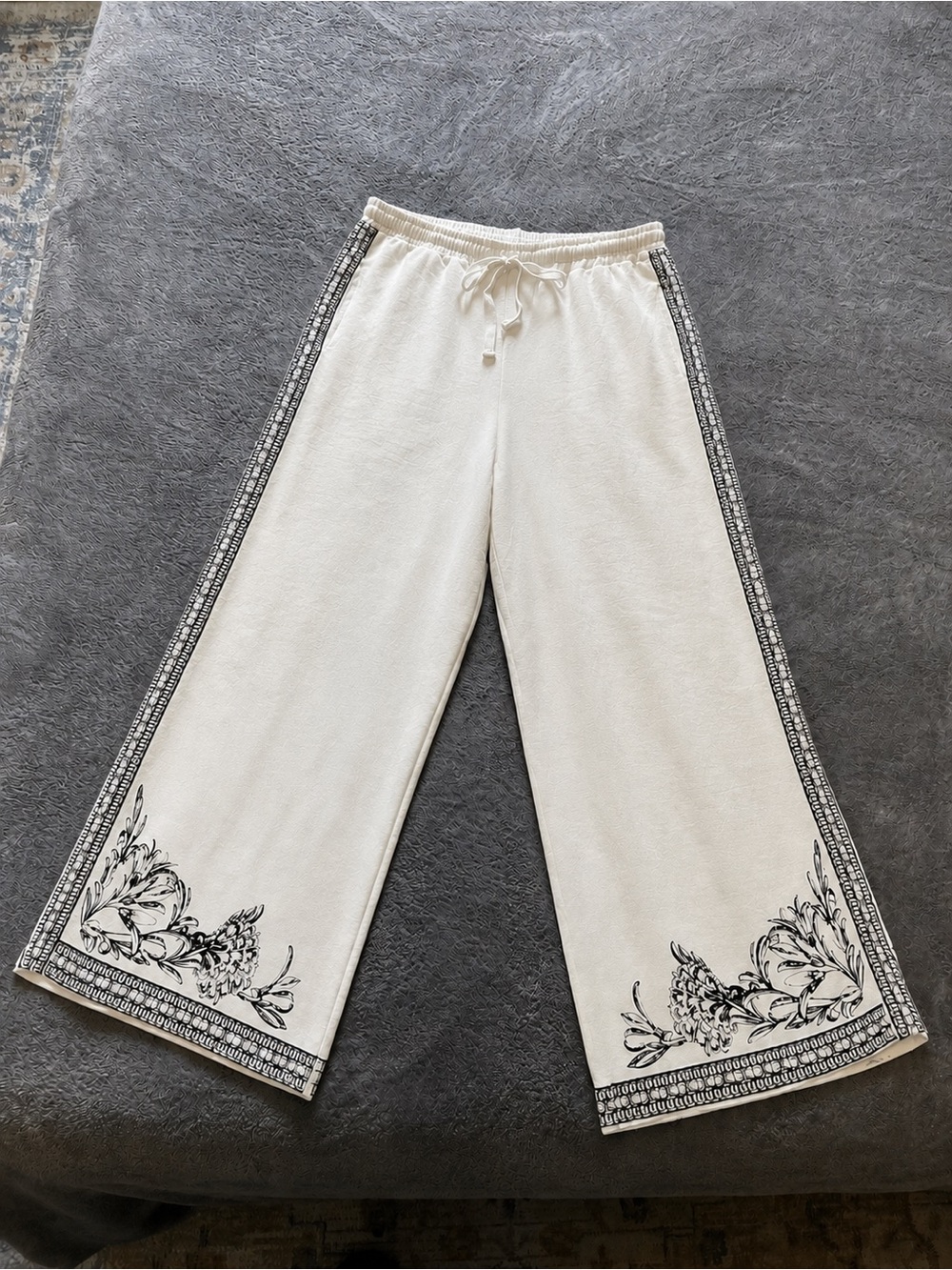 Max Studio Cream Linen Elastic Waist Drawstring Wide Leg Pants